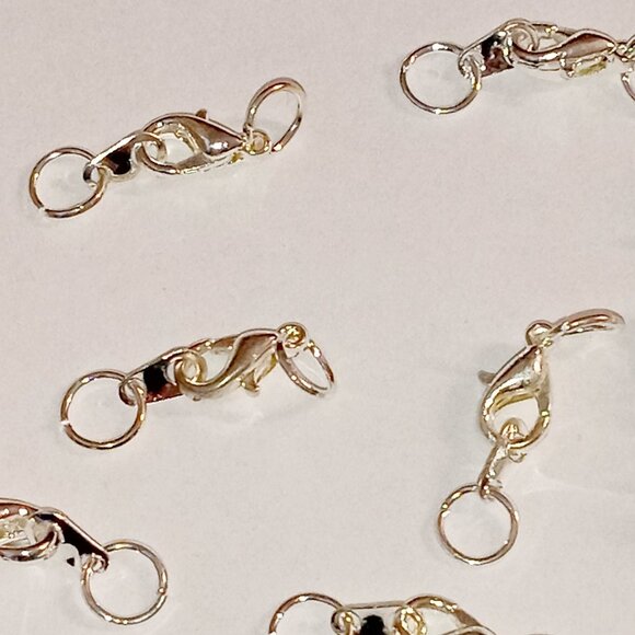 Heavy Duty Spring Steel Silver Plated Lobster Clasps with Jump Rings- 40 Pcs - Picture 3 of 4